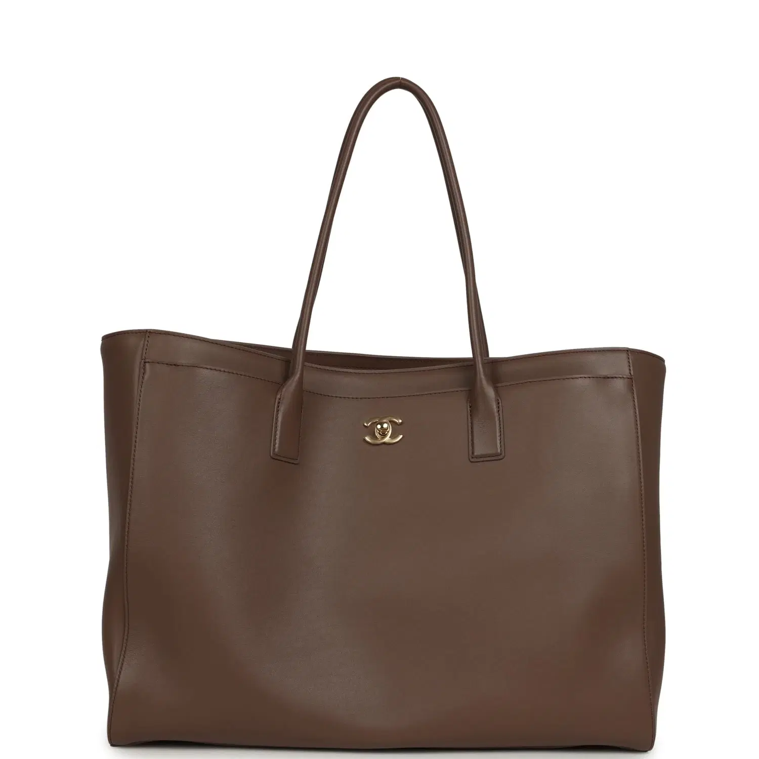 Chanel Large Cerf Shopping Bag Brown Calfskin Gold Hardware