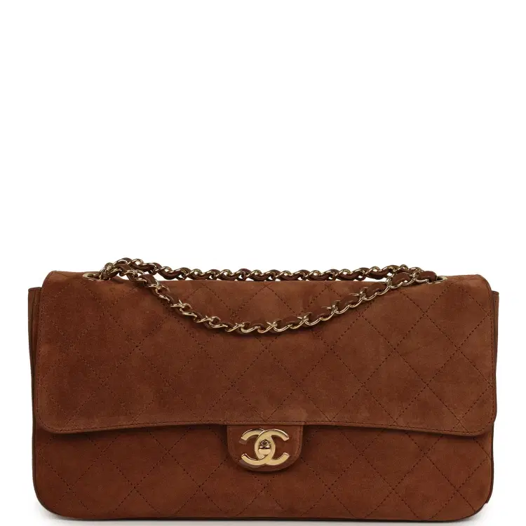 Chanel Maxi "Souplissimo" Small Flap Bag Camel Suede Gold Hardware-Hover-Image