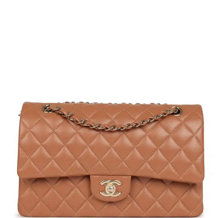 Chanel Medium Classic Double Flap Bag Brown Lambskin Light Gold Hardware-Hover-Image