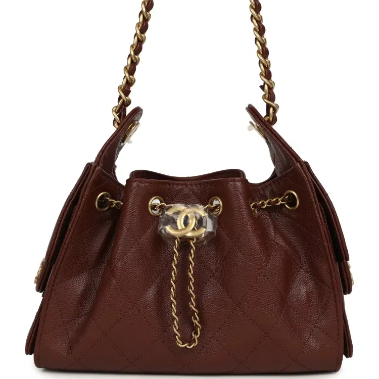 Chanel Mini 25 Hobo Bag Brown Caviar Antique Gold Hardware-Hover-Image