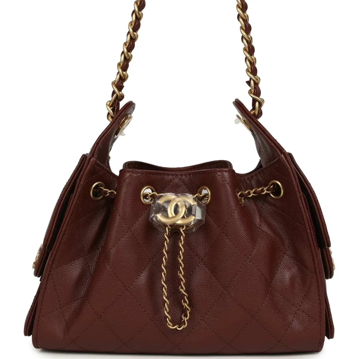 Chanel Mini 25 Hobo Bag Brown Caviar Antique Gold Hardware