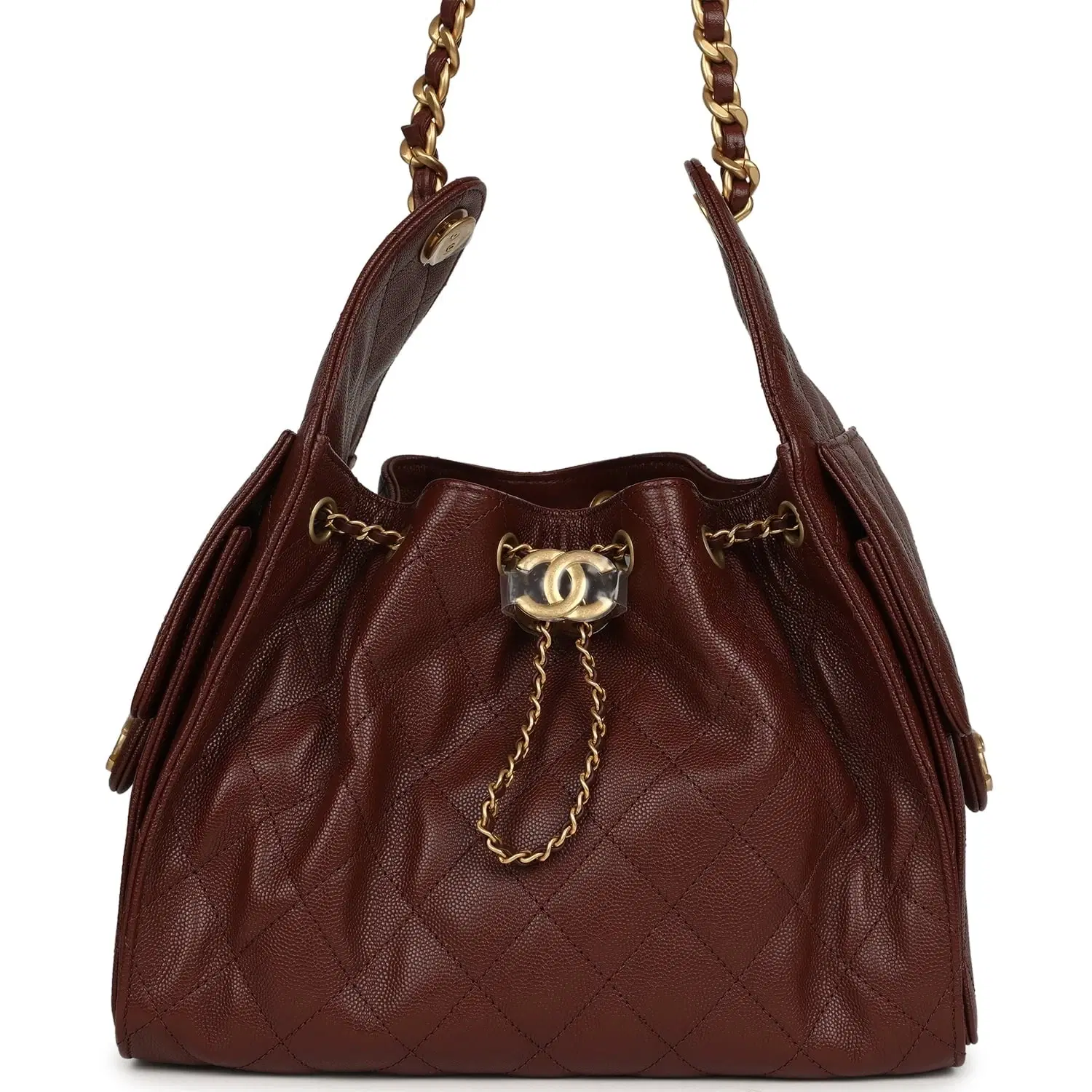 Chanel Small 25 Hobo Bag Brown Caviar Antique Gold Hardware