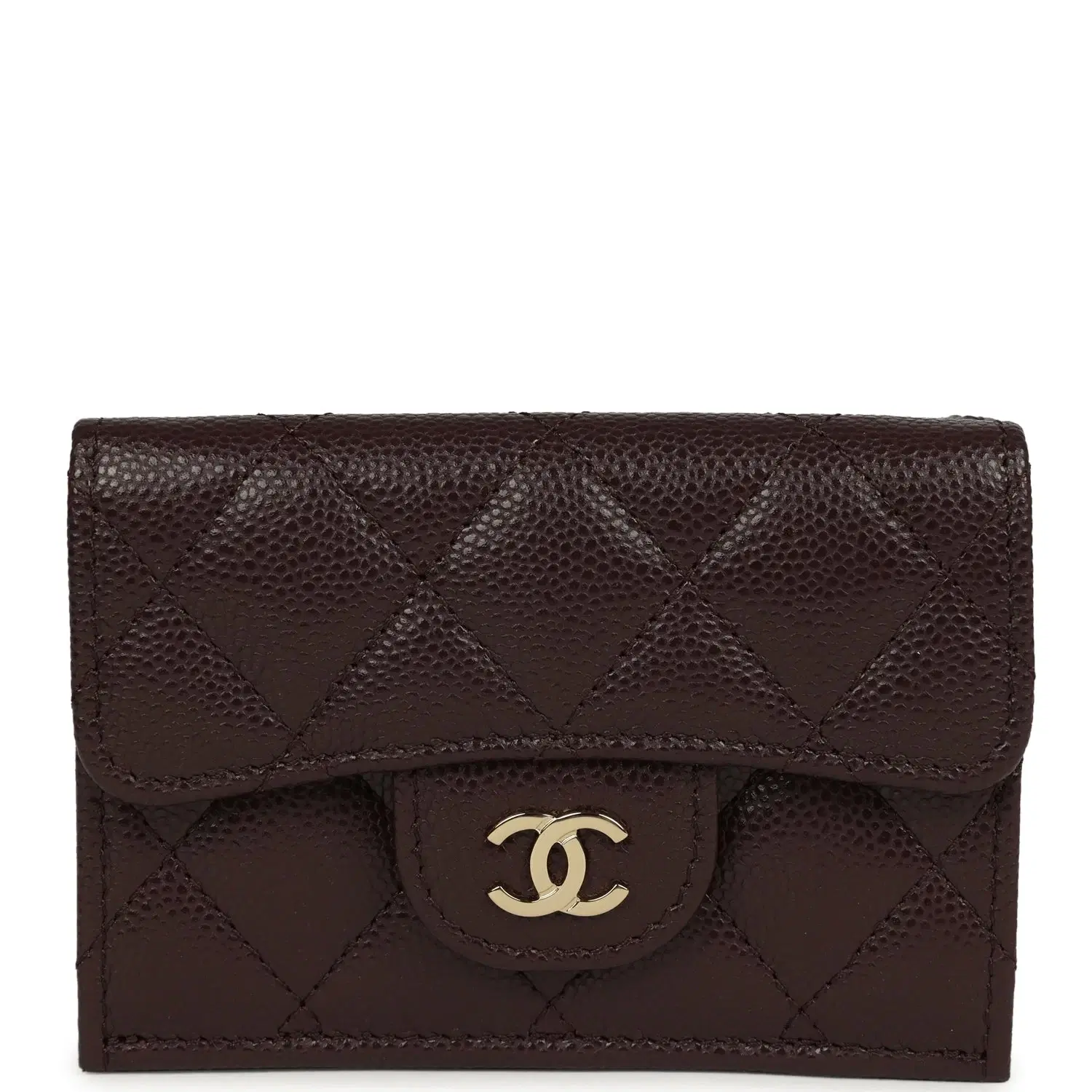 Chanel Small Classic Flap Wallet Dark Brown Shiny Caviar Light Gold Hardware
