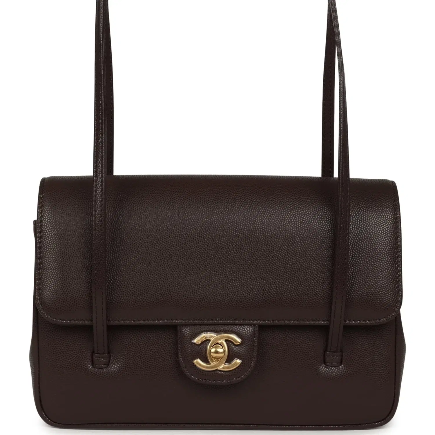 Chanel Small Preppy Coco Flap Bag Dark Brown Shiny Caviar Brushed Gold Hardware