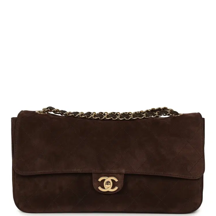 Chanel Maxi "Souplissimo" Small Flap Bag Dark Brown Suede Gold Hardware-Hover-Image