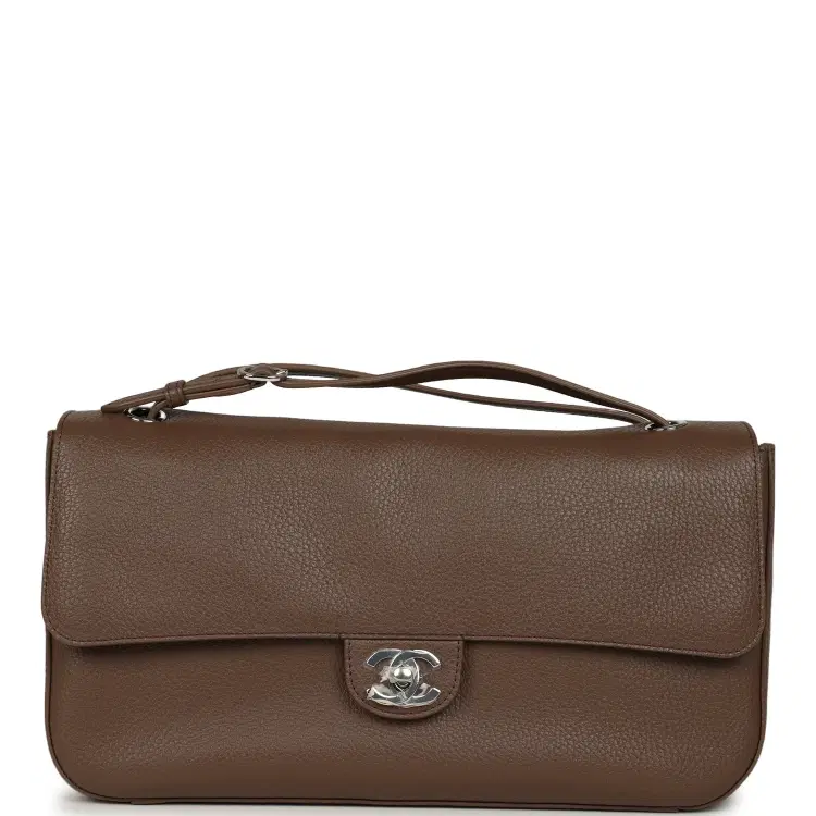 Chanel Maxi "Souplissimo" Small Flap Bag Brown Grained Calfskin Silver Hardware-Hover-Image