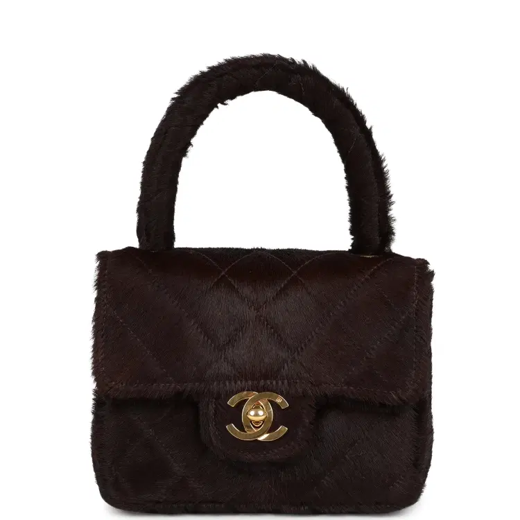 Vintage Chanel Micro Kelly Child Dark Brown Pony Hair Gold Hardware-Hover-Image