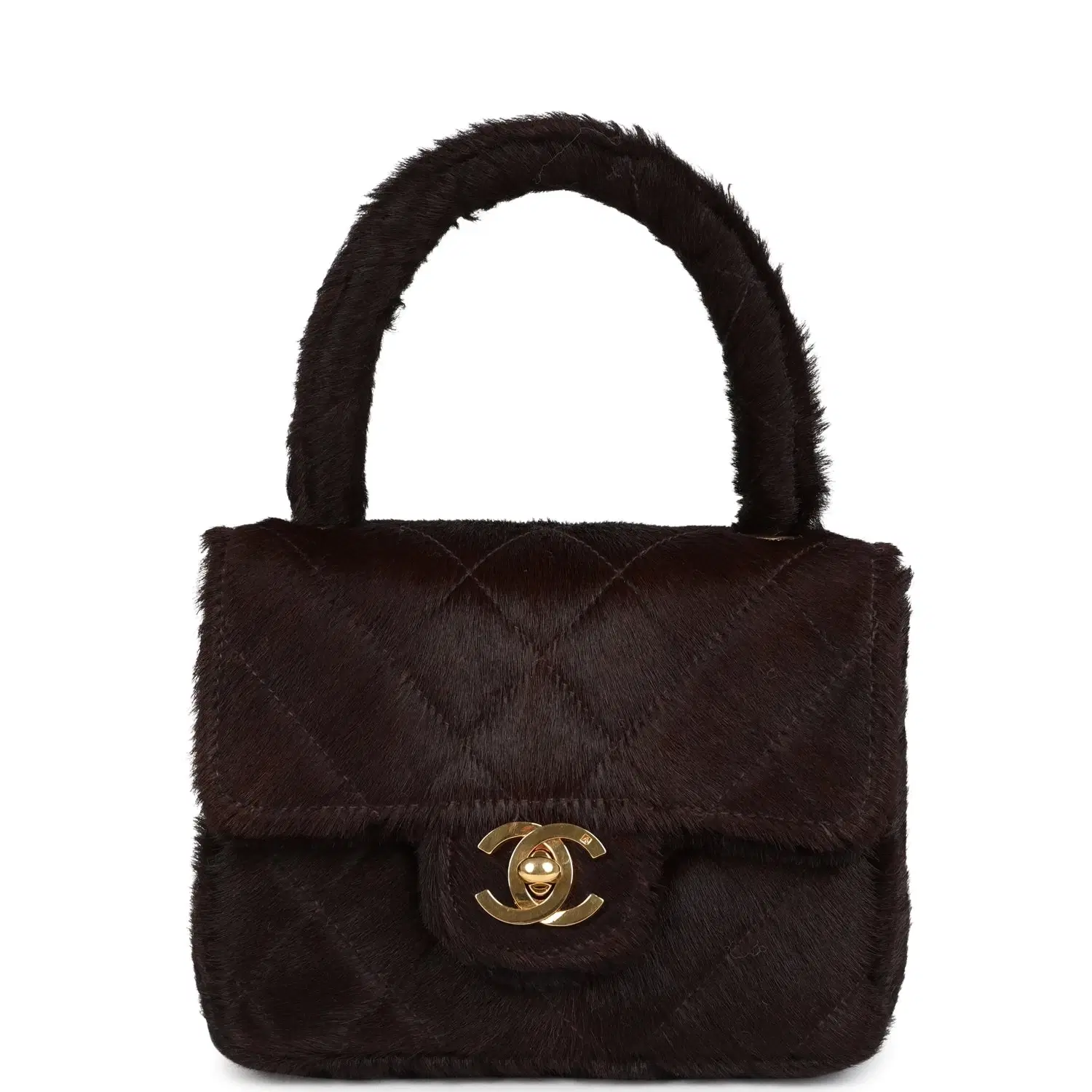Vintage Chanel Micro Kelly Child Dark Brown Pony Hair Gold Hardware