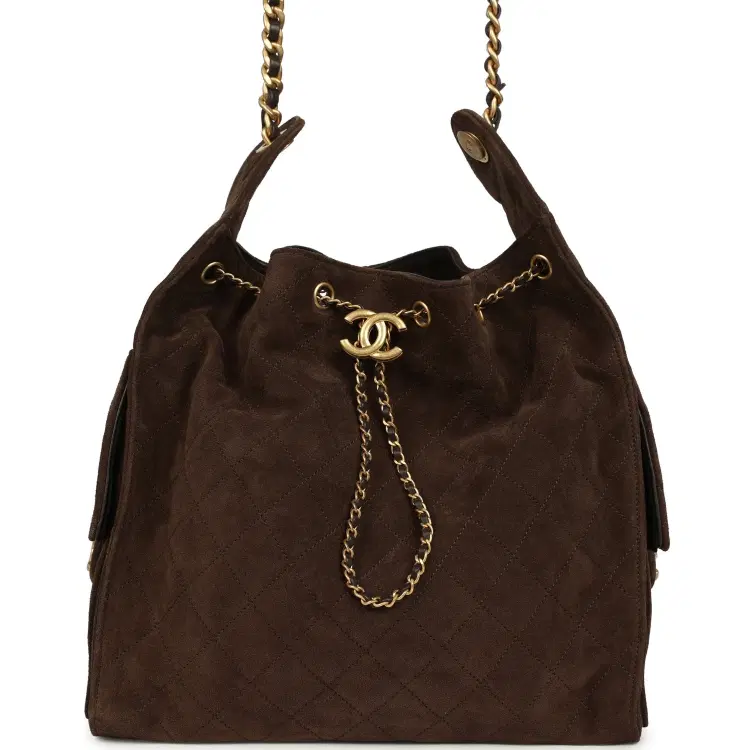 Chanel Medium 25 Hobo Bag Dark Brown Suede Antique Gold Hardware-Hover-Image