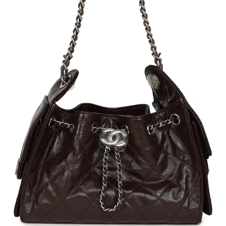 Chanel Mini 25 Hobo Bag Dark Brown Shiny Crumpled Calfskin Silver Hardware-Hover-Image