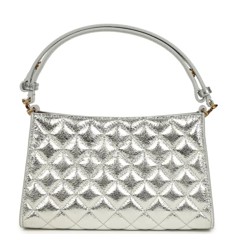 Chanel Small Quilted CC Shoulder Bag Metallic Silver Aged Calfskin Gold Hardware-Hover-Image