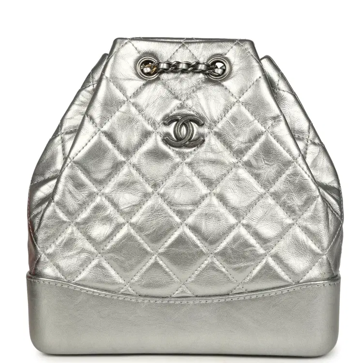 Pre-owned Chanel Small Gabrielle Backpack Metallic Silver Aged Calfskin Mixed Metal Hardware-Hover-Image
