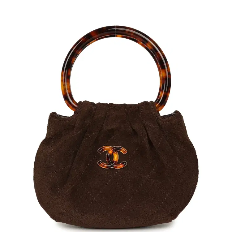 Chanel Mini Pouch Dark Brown Suede Tortoiseshell Hardware-Hover-Image