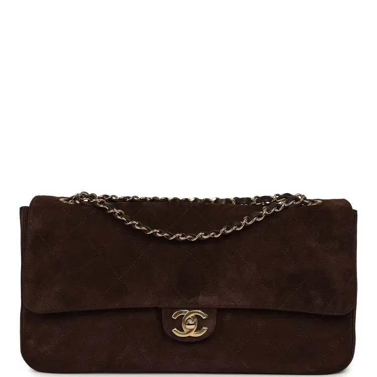 Chanel Maxi "Souplissimo" Small Flap Bag Dark Brown Suede Gold Hardware-Hover-Image