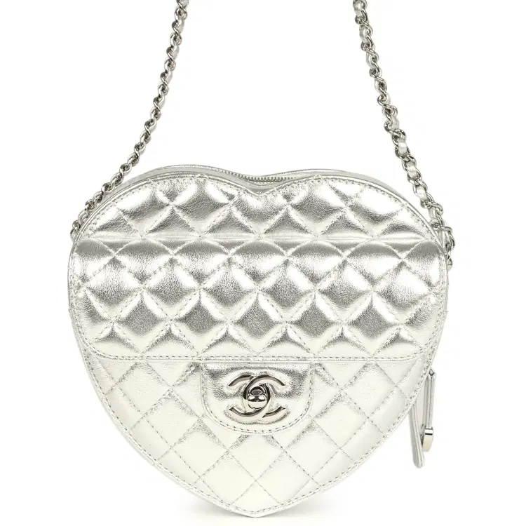 Chanel CC In Love Large Heart Bag with Chain Silver Metallic Lambskin Silver Hardware-Hover-Image