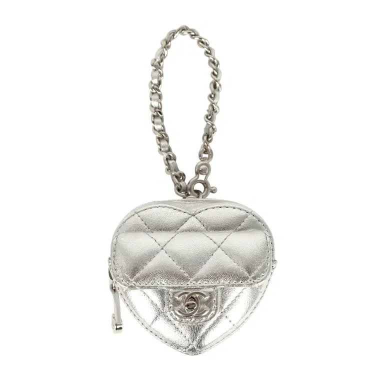 Chanel CC In Love Mini Heart Bag Charm Silver Metallic Lambskin Silver Hardware-Hover-Image