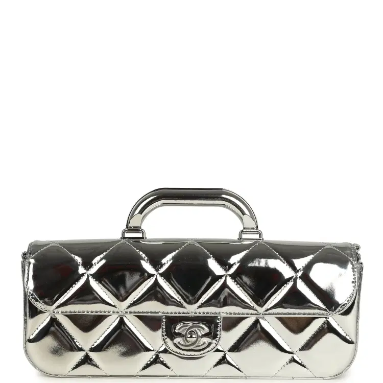 Chanel Large Top Handle Long Flap Bag with Chain Silver Mirror Calfskin Silver Hardware-Hover-Image