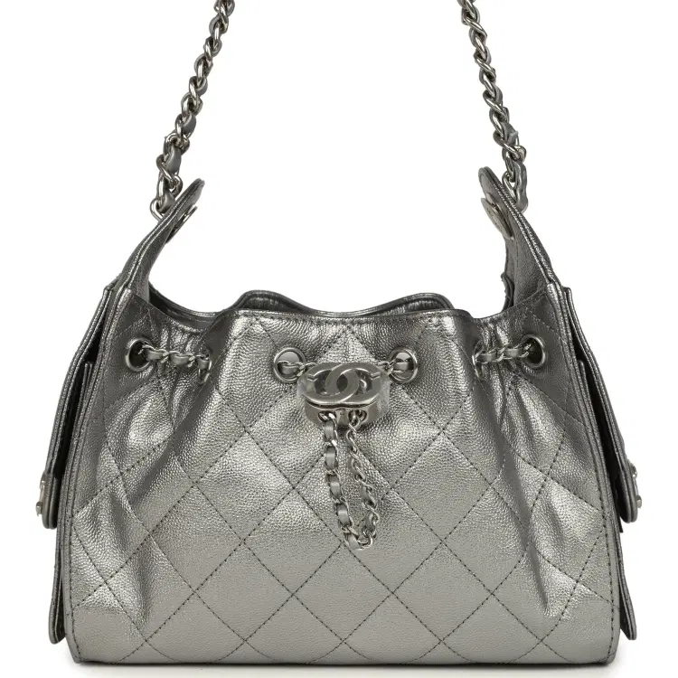 Chanel Mini 25 Hobo Bag Anthracite Metallic Caviar Silver Hardware-Hover-Image