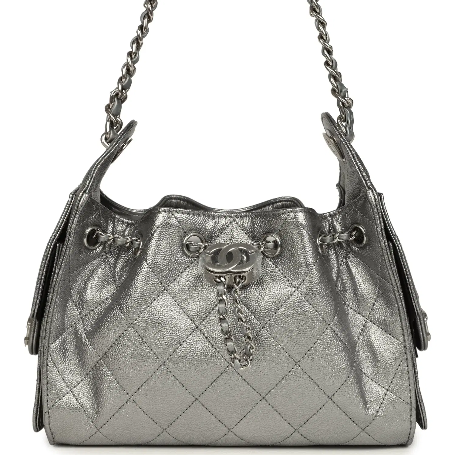 Chanel Mini 25 Hobo Bag Anthracite Metallic Caviar Silver Hardware