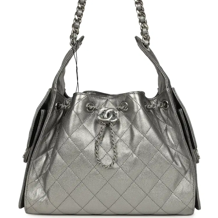Chanel Small 25 Hobo Bag Metallic Anthracite Caviar Silver Hardware-Hover-Image