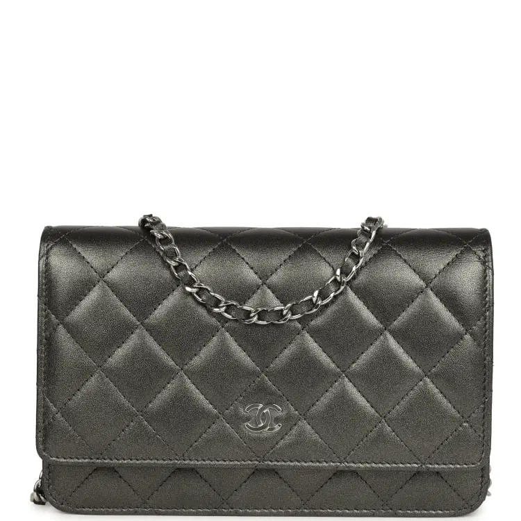 Chanel Wallet On Chain WOC Metallic Grey Lambskin Silver Hardware-Hover-Image