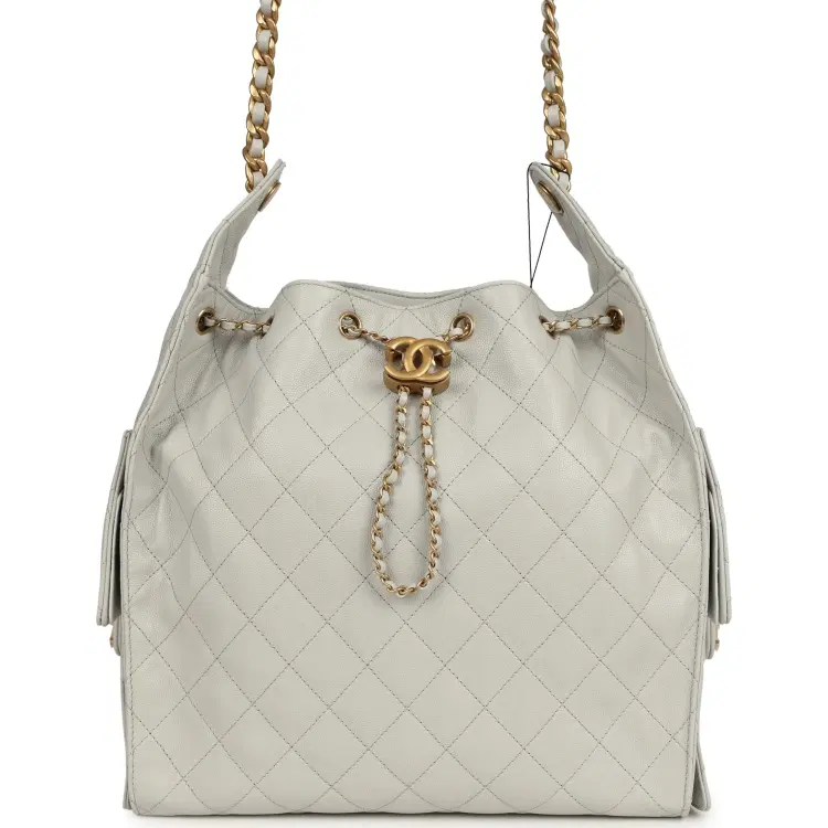 Chanel Medium 25 Hobo Bag Light Grey Caviar Antique Gold Hardware-Hover-Image
