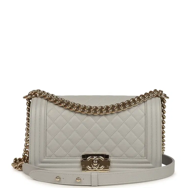 Chanel Medium Boy Bag Light Grey Caviar Light Gold Hardware-Hover-Image