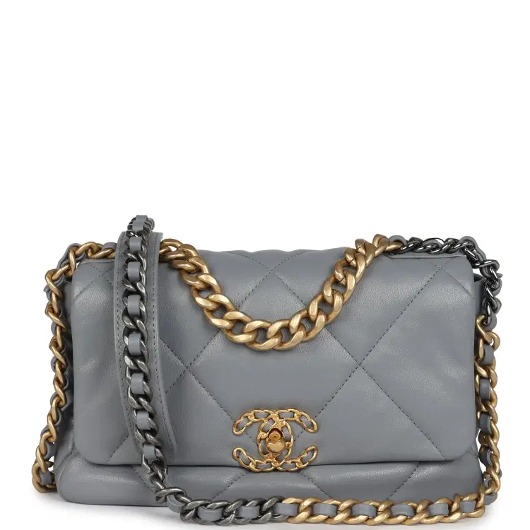 Chanel Medium 19 Flap Bag Grey Lambskin Mixed Metal Hardware-Hover-Image