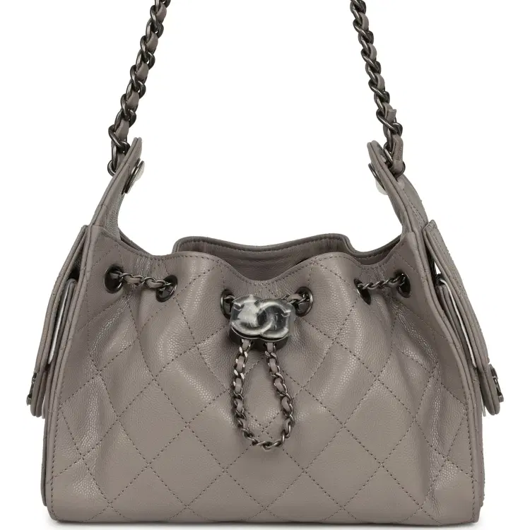 Chanel Mini 25 Hobo Bag Dark Grey Caviar Aged Ruthenium Hardware-Hover-Image