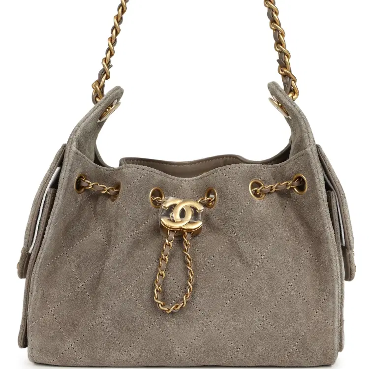 Chanel Mini 25 Hobo Bag Dark Grey Suede Antique Gold Hardware-Hover-Image