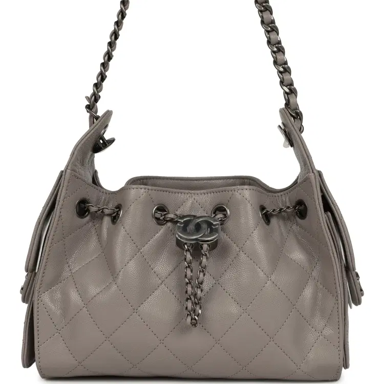 Chanel Mini 25 Hobo Bag Dark Grey Caviar Aged Ruthenium Hardware-Hover-Image