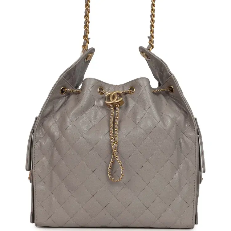 Chanel Medium 25 Hobo Bag Dark Grey Caviar Antique Gold Hardware-Hover-Image