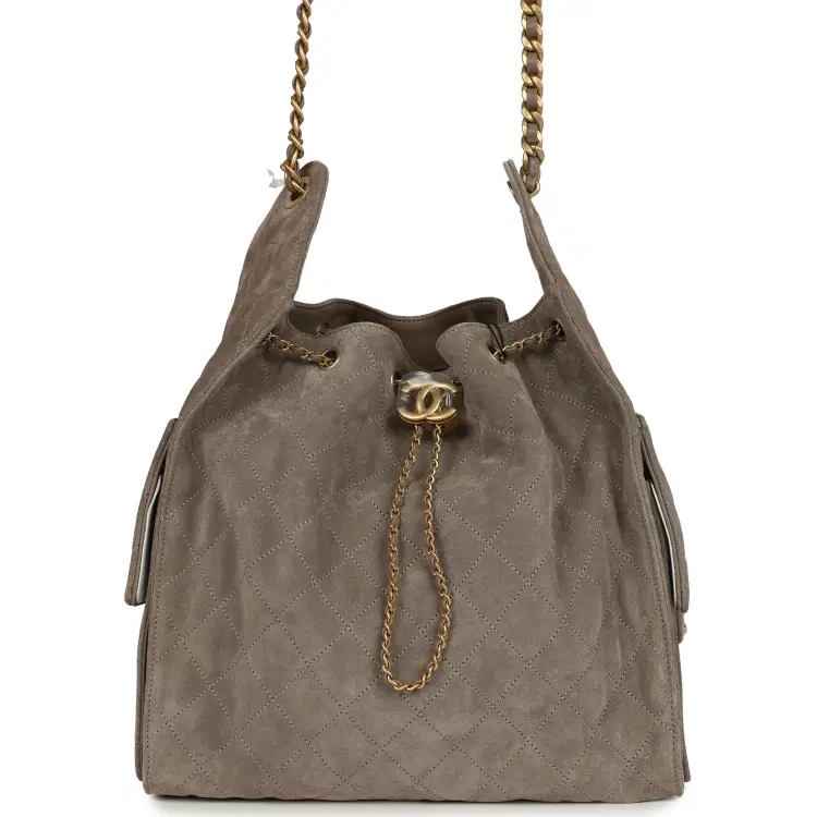 Chanel Medium 25 Hobo Bag Dark Grey Suede Antique Gold Hardware-Hover-Image