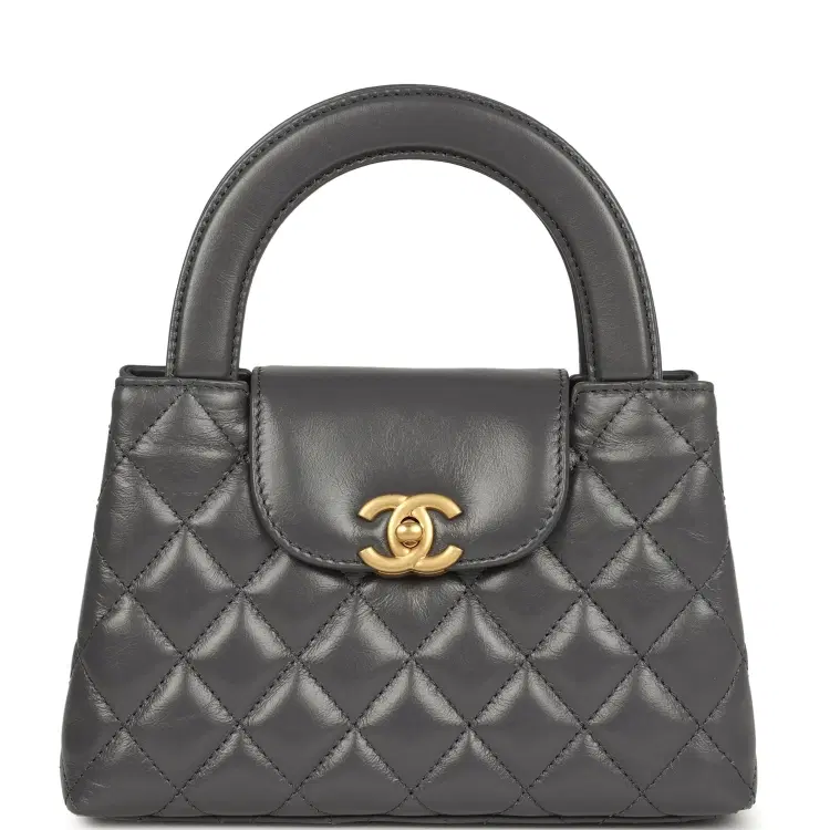 Pre-owned Chanel Small Kelly Shopper Grey Shiny Aged Calfskin Brushed Gold Hardware-Hover-Image