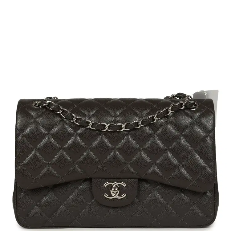 Chanel Jumbo Classic Double Flap Bag Dark Grey Caviar Silver Hardware-Hover-Image