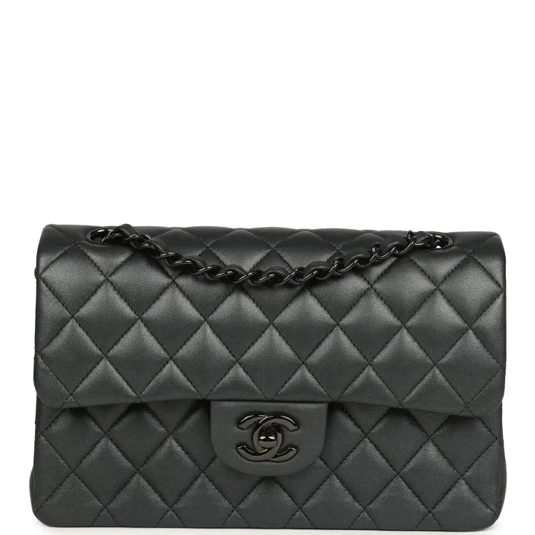 Pre-owned Chanel Small Classic Double Flap Bag So Black Iridescent Lambskin Black Hardware-Hover-Image