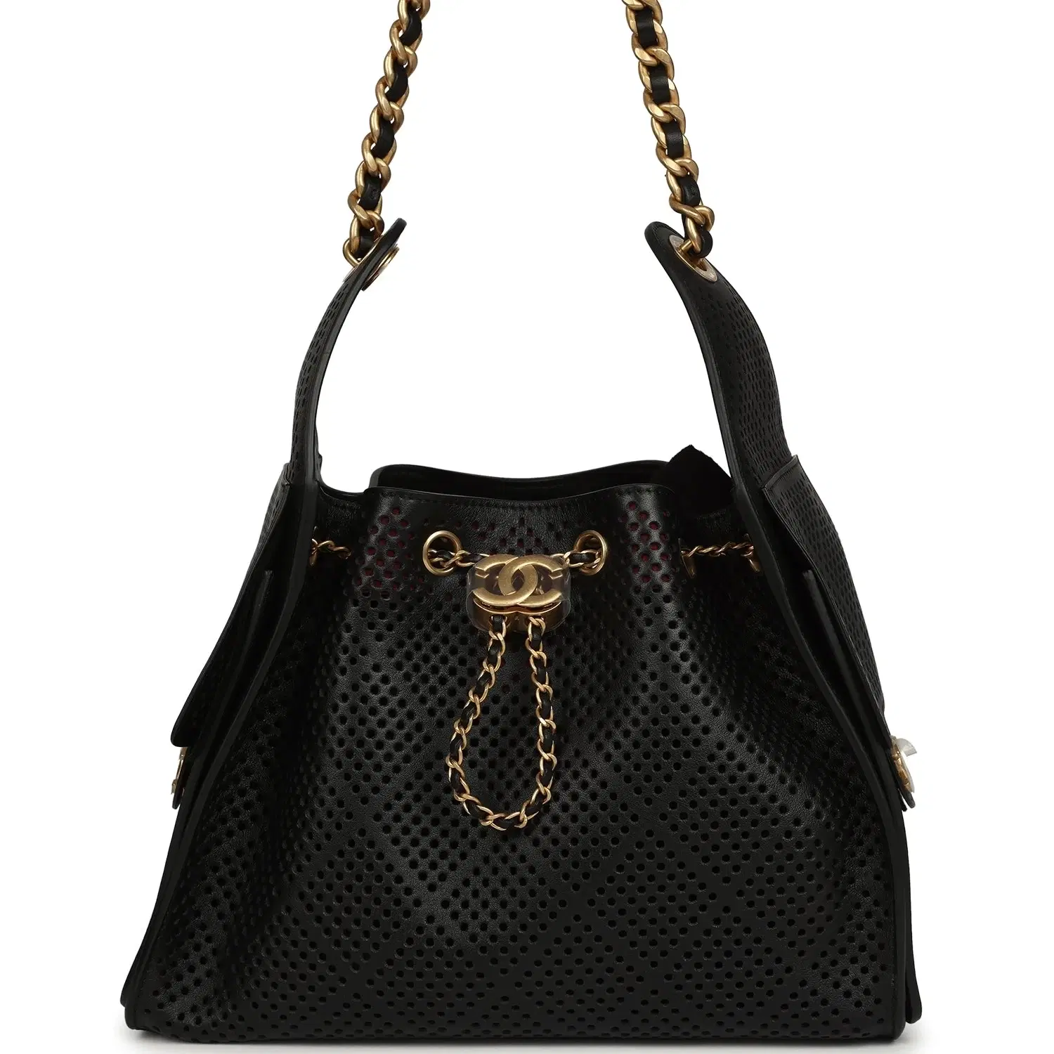 Chanel Small 25 Hobo Bag Black Perforated Calfskin Antique Gold Hardware