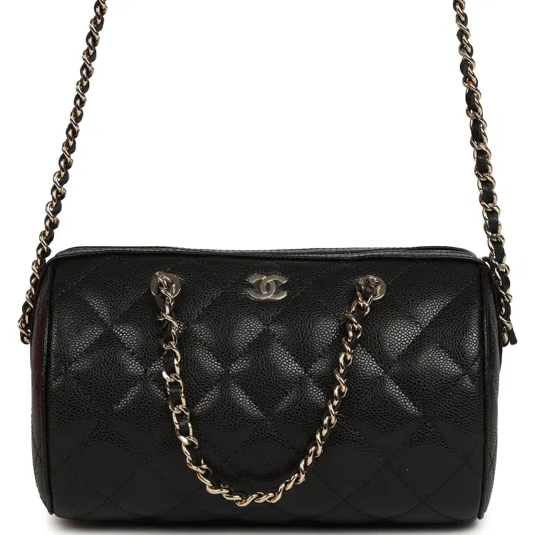 Chanel Mini Timeless Classic Barrel Bag with Chain Black Shiny Caviar Light Gold Hardware-Hover-Image