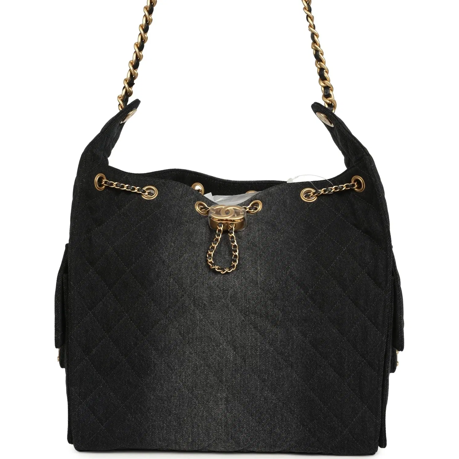 Chanel Medium 25 Hobo Bag Black Washed Denim Antique Gold Hardware