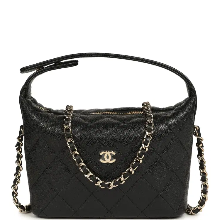Chanel Mini Hobo Pouch with Chain Black Shiny Caviar Light Gold Hardware-Hover-Image