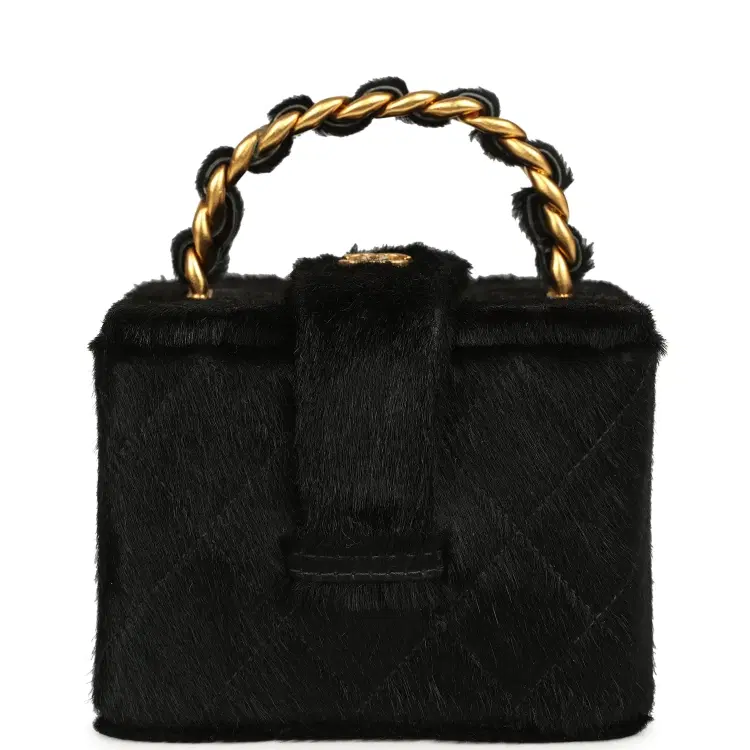 Vintage Chanel Square Vanity Box Black Pony Hair Antique Gold Hardware-Hover-Image