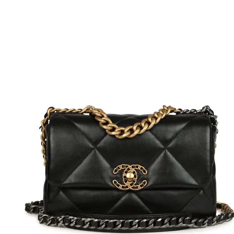 Pre-owned Chanel Medium 19 Flap Bag Black Shiny Lambskin Mixed Hardware-Hover-Image