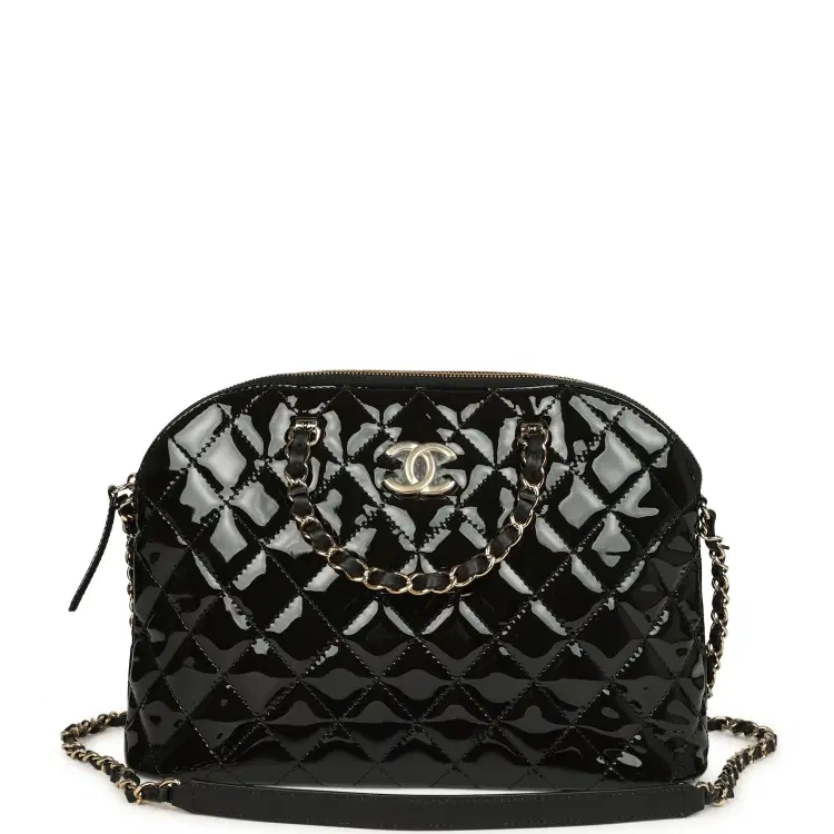 Chanel Top Handle Shopping Bag Black Patent Leather Gold Hardware-Hover-Image