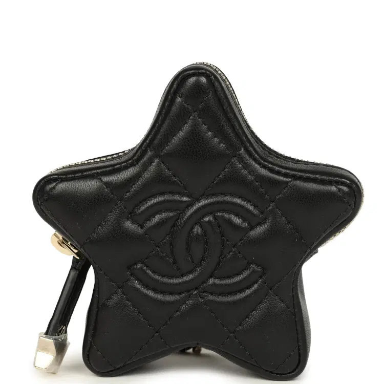 Chanel Mini Star Bag Charm Black Shiny Lambskin Light Gold Hardware-Hover-Image