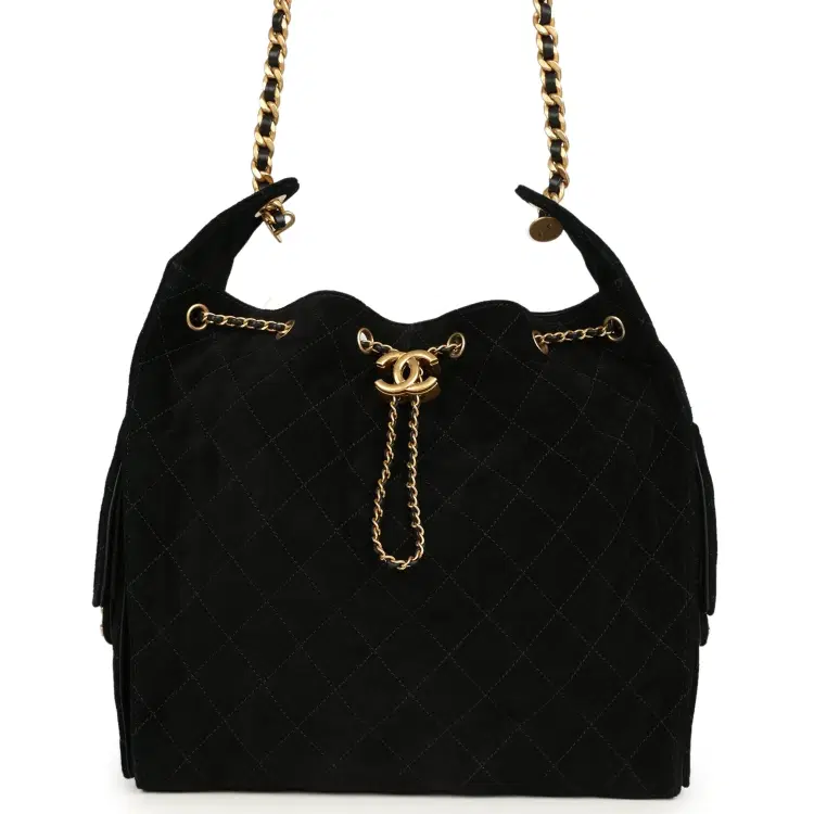 Chanel Medium 25 Hobo Bag Black Suede Antique Gold Hardware-Hover-Image