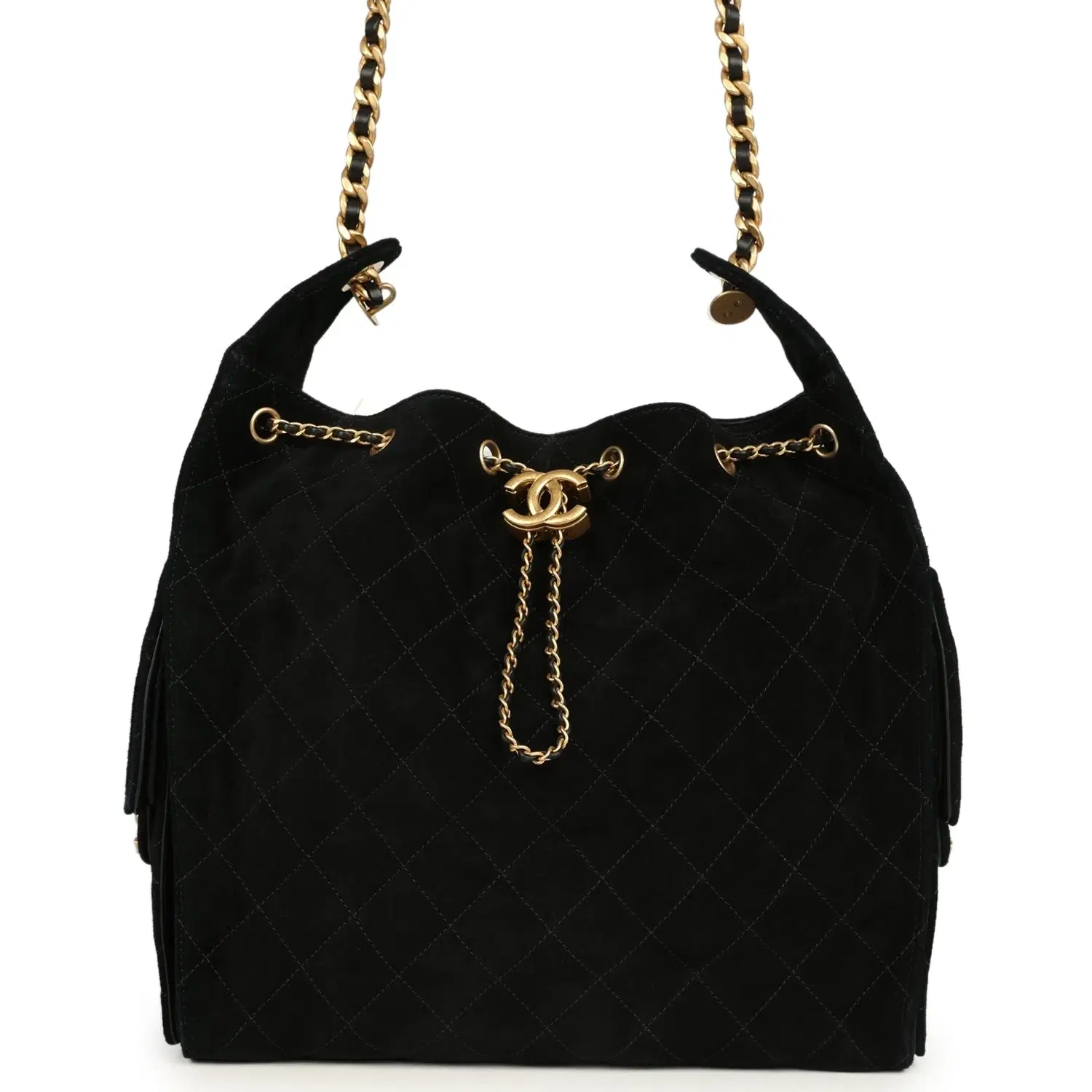 Chanel Medium 25 Hobo Bag Black Suede Antique Gold Hardware