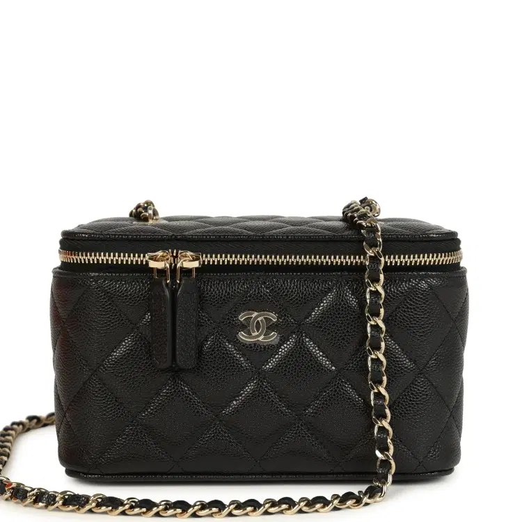 Chanel Small Classic Vanity Case Black Shiny Caviar Light Gold Hardware-Hover-Image