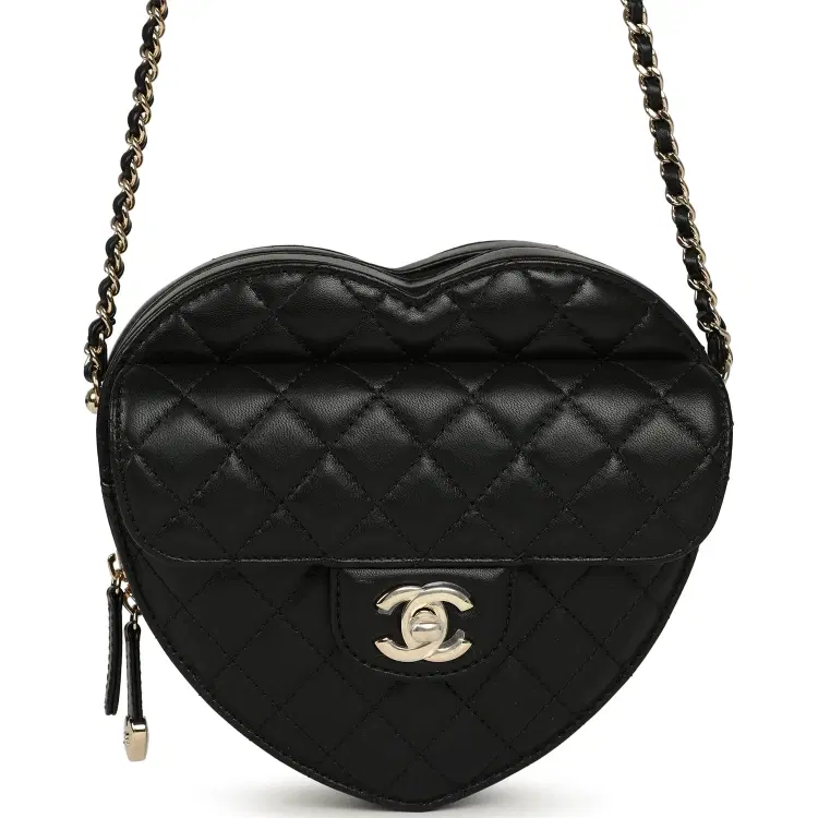 Chanel CC In Love Large Heart Bag with Chain Black Lambskin Light Gold Hardware-Hover-Image