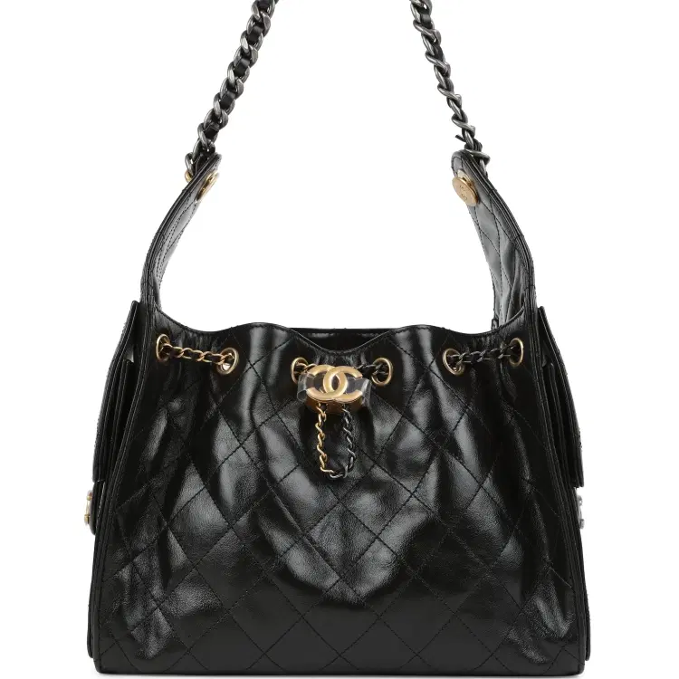 Chanel Small 25 Hobo Bag Black Shiny Crumpled Calfskin Mixed Metal Hardware-Hover-Image
