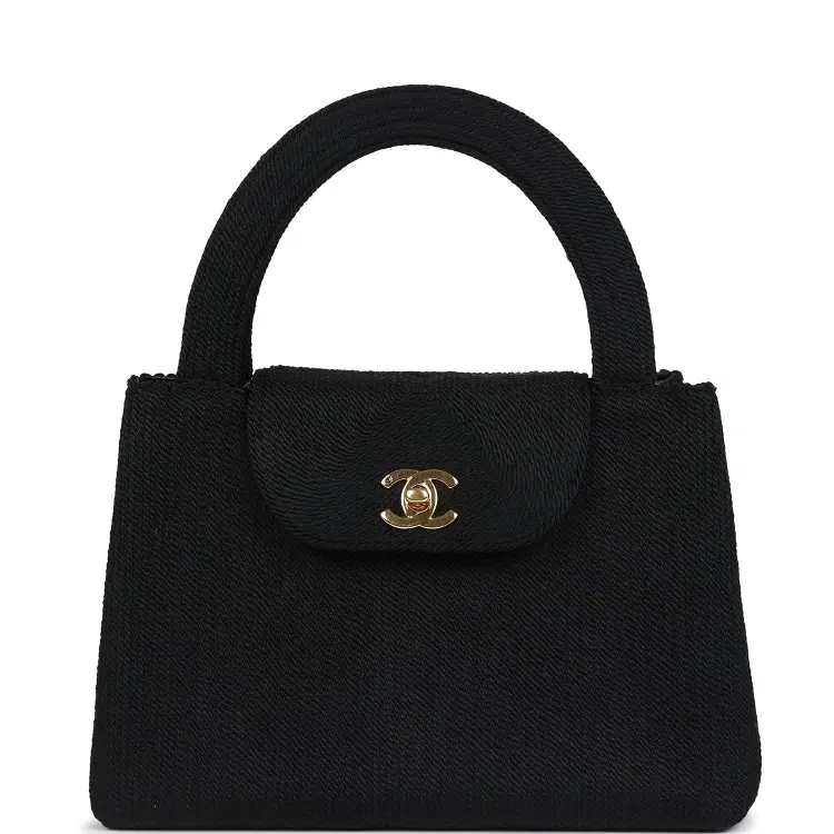 Vintage Chanel Large Kelly Rope Black Woven Gold Hardware-Hover-Image